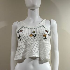 Woman’s Size Small Rebellion Again Floral Embroidered White Cropped Top NWT